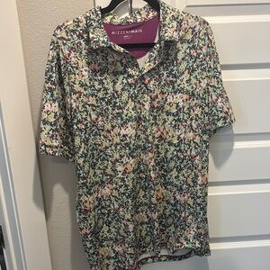 Mizzen+Main Green Floral Polo Shirt Lightweight Casual